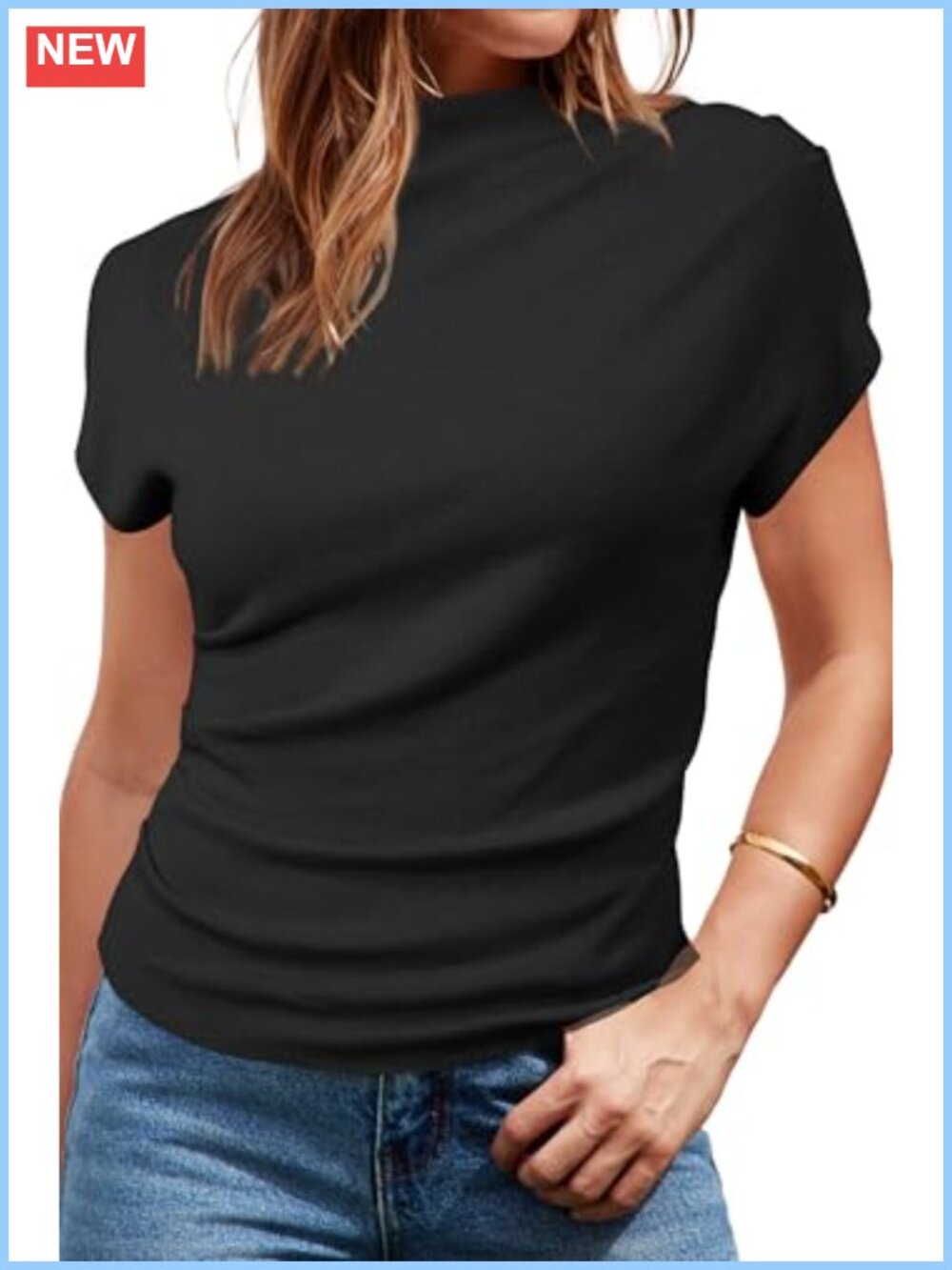 Wool Blend Ruched Mock Neck Cap Sleeve Slim Fit Summer Top